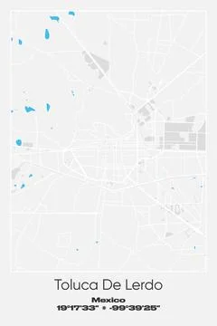 Toluca De Lerdo, Mexico - vector map of city in Gray, white, blue colors Stock Illustration