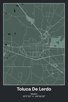 Toluca De Lerdo, Mexico - vector map of city in Dark gray, Gray, Green, gray-gre Stock Illustration