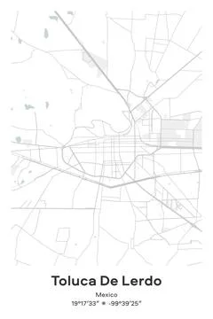 Toluca De Lerdo, Mexico - vector map of city in Pastel, Gray, White, Green color Stock Illustration