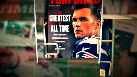 Tom Brady Layered Graphic Composition GOAT. (Short, Glow, Vignette) Stock Footage 236669769