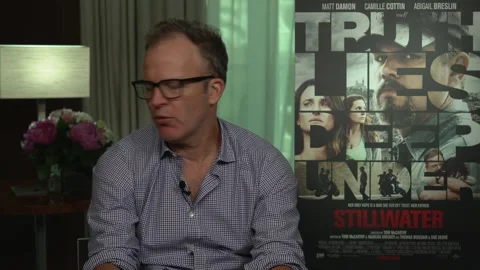 Tom McCarthy is being interviewed by Lianne Peet for movie 'Stillwater' - 2021 Video stock 161188452