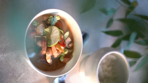 Tom yam with shrimps Stock Footage 128128380