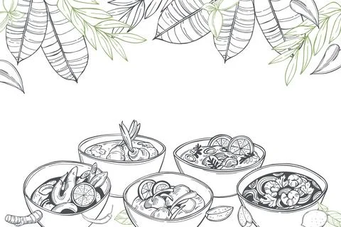 Tom yam soup. Vector background. Stock Illustration
