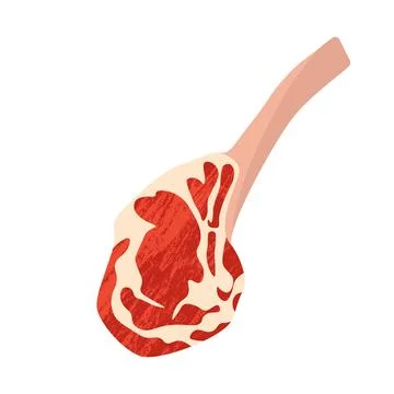 Tomahawk beef steak. Barbecue raw red meat fillet for grill, cartoon flat Stock Illustration