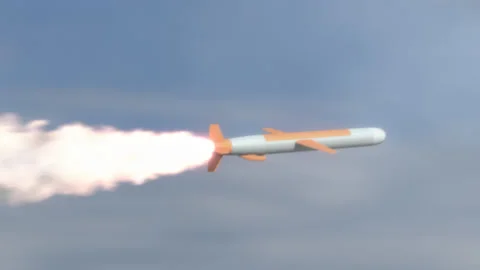 Tomahawk cruise missile flying in the clouds. Stock Footage 154598387