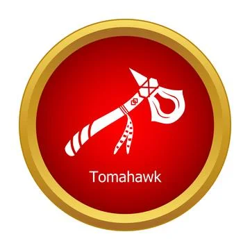 Tomahawk icon on red circle button gold frame Stock Illustration