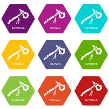 Tomahawk icons set 9 vector Stock Illustration