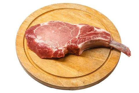 Tomahawk raw steak on a white background. Isolated. Stock Photos