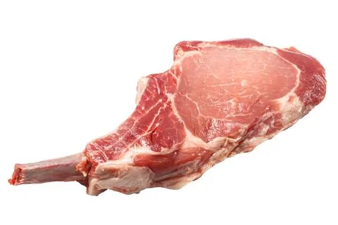 Tomahawk raw steak on a white background. Isolated. Stock Photos