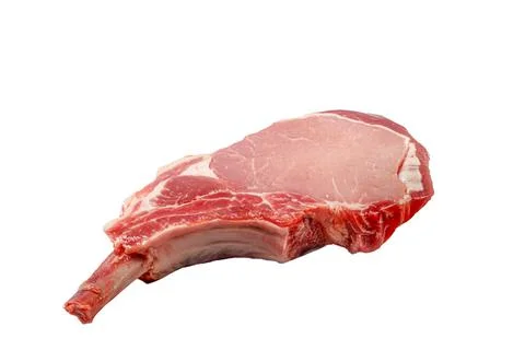 Tomahawk raw steak on a white background. Isolated. Stock Photos