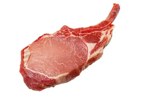 Tomahawk raw steak on a white background. Isolated. Stock Photos