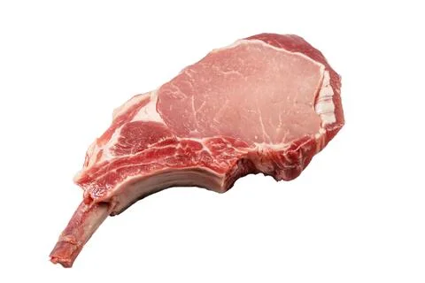 Tomahawk raw steak on a white background. Isolated. Stock Photos