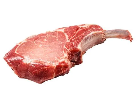 Tomahawk raw steak on a white background. Isolated. Stock Photos