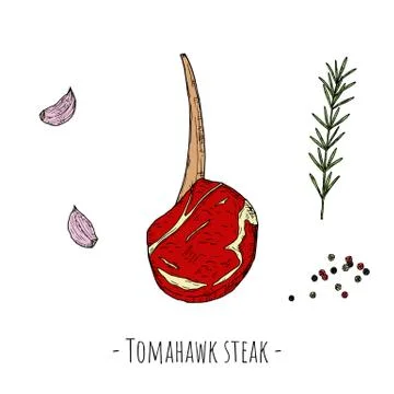 Tomahawk steak. Vector cartoon illustration. Isolated object on white. Stock Illustration