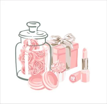 Tomantic set of female objects. Good for wrapping, card or poster. Rose gold set Illustrazione stock