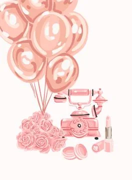 Tomantic set of female objects. Good for wrapping, card or poster. Rose gold set Illustrazione stock