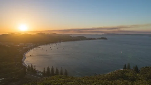Tomaree Mountain Sunset Timelapse in Shoal Bay, Port Stephens Stock Footage 114490907