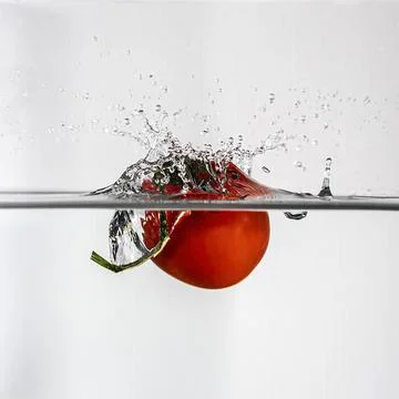 Tomate splash in water Stock Photos