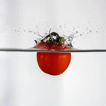 Tomate splash in water Stock Photos