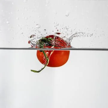 Tomate splash in water Stock Photos