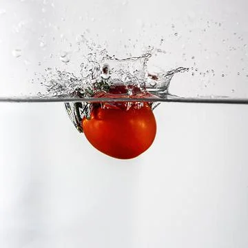 Tomate splash in water Stock Photos