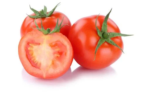 Tomaten Tomate geschnitten frisch Gemüse Freisteller freigestellt isoliert.. Stock Photos