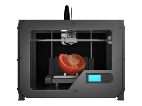 Tomato in 3d printer isolated on white 3d rendering Stock Illustration