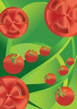 Tomato on abstract green background, vector illustration Stock Illustration