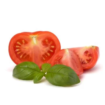 Tomato and basil leaf Stock Photos