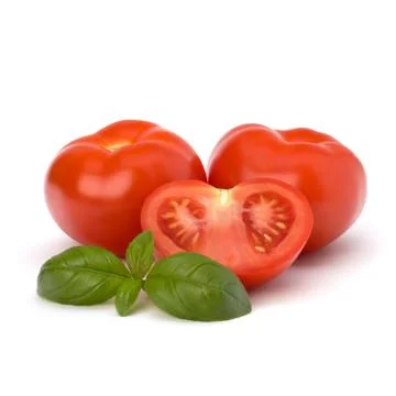 Tomato and basil leaf Stock Photos