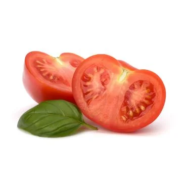 Tomato and basil leaf Stock Photos