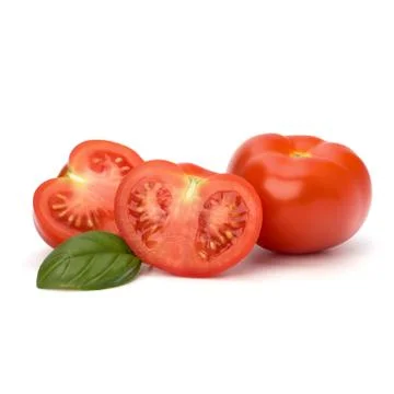 Tomato and basil leaf Stock Photos