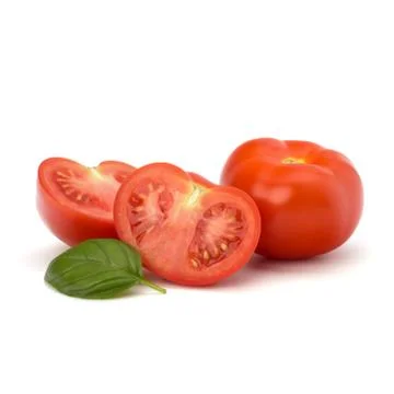 Tomato and basil leaf Stock Photos