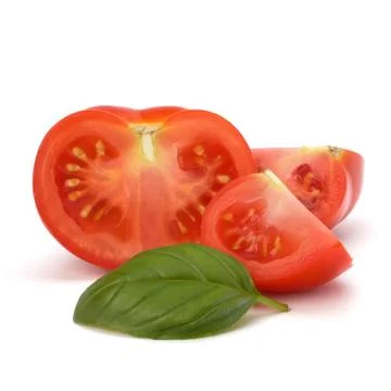 Tomato and basil leaf Stock Photos
