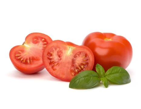 Tomato and basil leaf Stock Photos