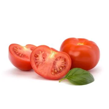 Tomato and basil leaf Stock Photos