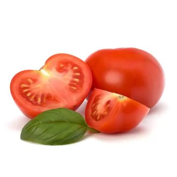 Tomato and basil leaf Stock Photos