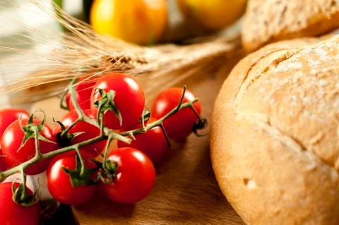 Tomato and bread Stock Photos