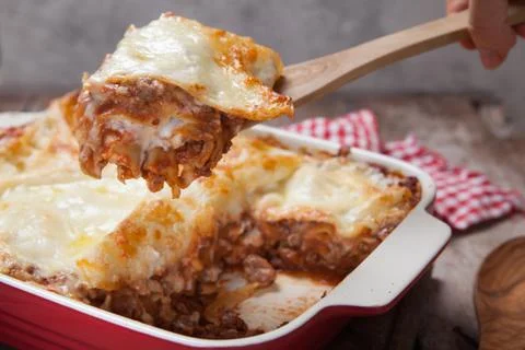 Tomato and ground beef lasagne rolls Stock Photos