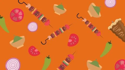 Tomato and kebab background Stock Illustration