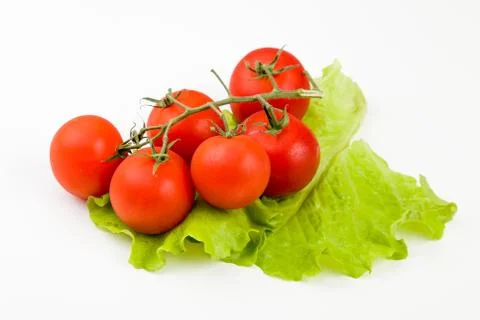 Tomato and salad on white background Stock Photos