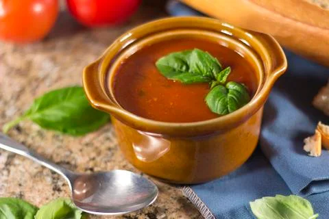 Tomato basil soup Stock Photos