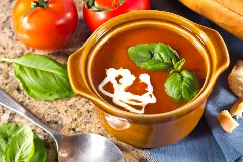 Tomato basil soup Stock Photos