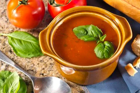 Tomato basil soup Stock Photos