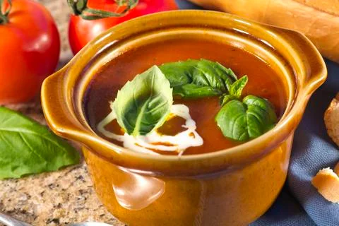 Tomato basil soup Stock Photos