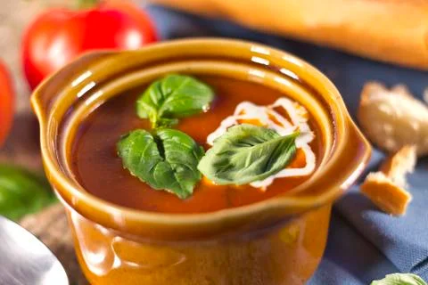 Tomato basil soup Stock Photos