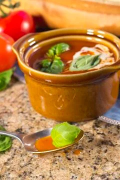 Tomato basil soup Stock Photos