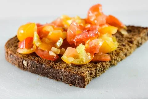 Tomato Bread Isolated on White  Mediterranean Snack Stock Photos