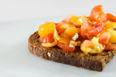 Tomato Bread Isolated on White  Mediterranean Snack Foto stock