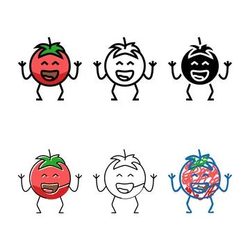 Tomato character color icon multipack vector Stock Illustration